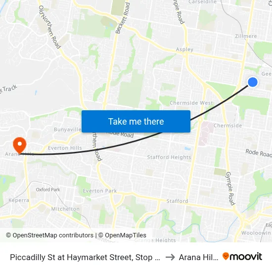 Piccadilly St at Haymarket Street, Stop 48 to Arana Hills map