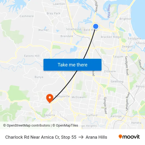 Charlock Rd Near Arnica Cr, Stop 55 to Arana Hills map