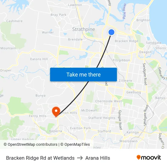 Bracken Ridge Rd at Wetlands to Arana Hills map