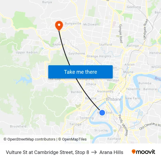 Vulture St at Cambridge Street, Stop 8 to Arana Hills map