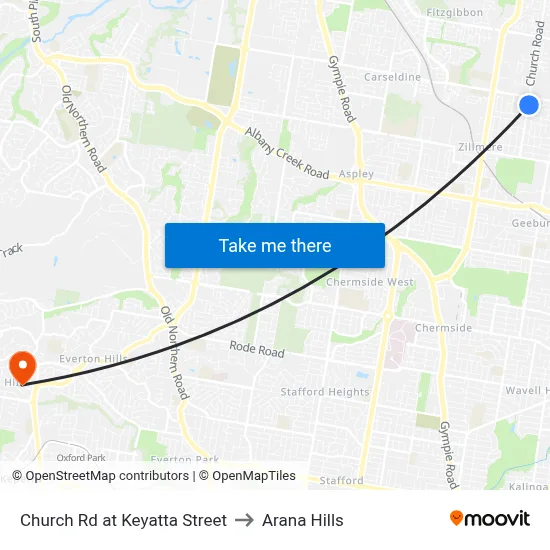Church Rd at Keyatta Street to Arana Hills map