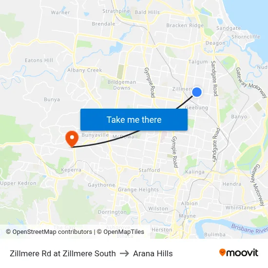 Zillmere Rd at Zillmere South to Arana Hills map