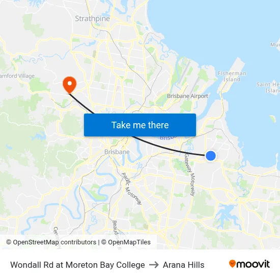 Wondall Rd at Moreton Bay College to Arana Hills map