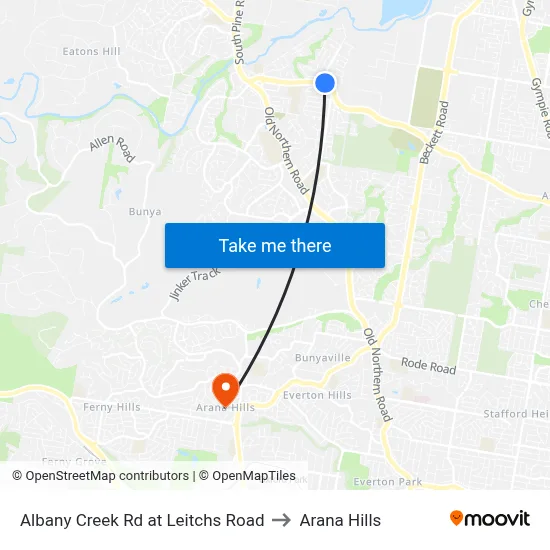 Albany Creek Rd at Leitchs Road to Arana Hills map