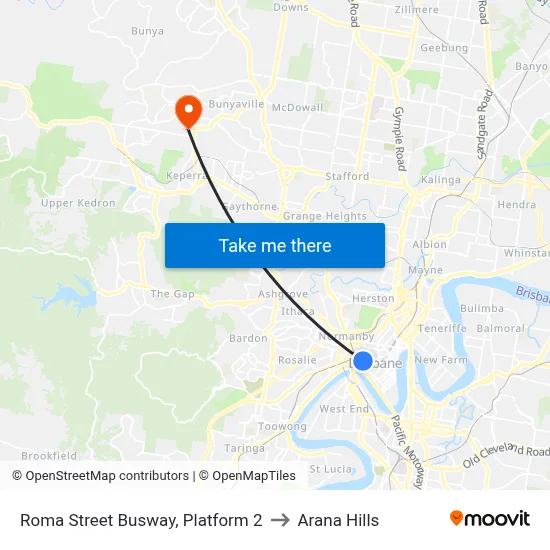 Roma Street Busway, Platform 2 to Arana Hills map