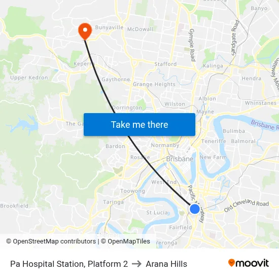 Pa Hospital Station, Platform 2 to Arana Hills map