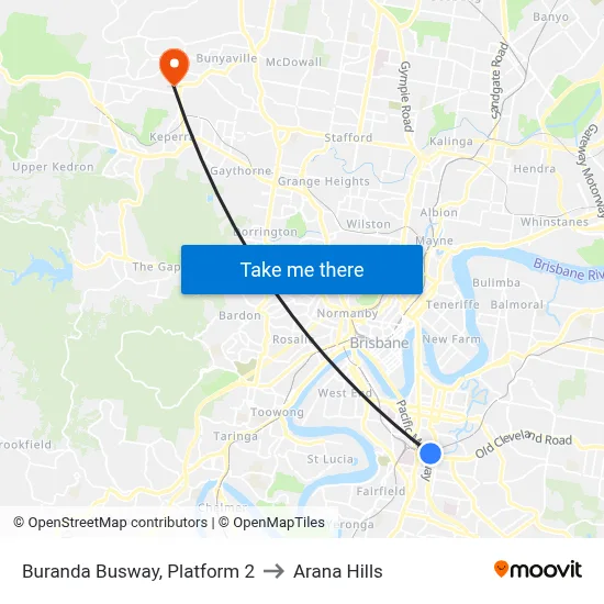 Buranda Busway, Platform 2 to Arana Hills map