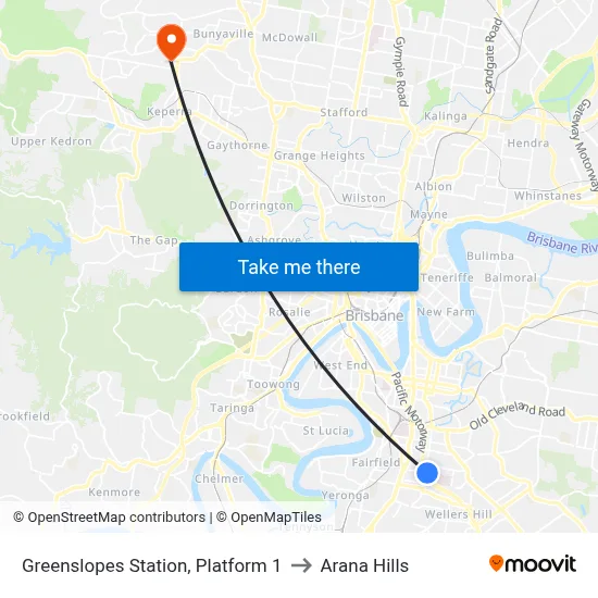 Greenslopes Station, Platform 1 to Arana Hills map