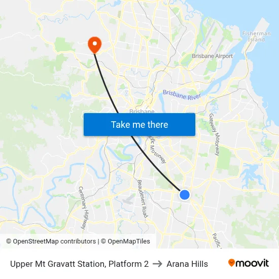 Upper Mt Gravatt Station, Platform 2 to Arana Hills map