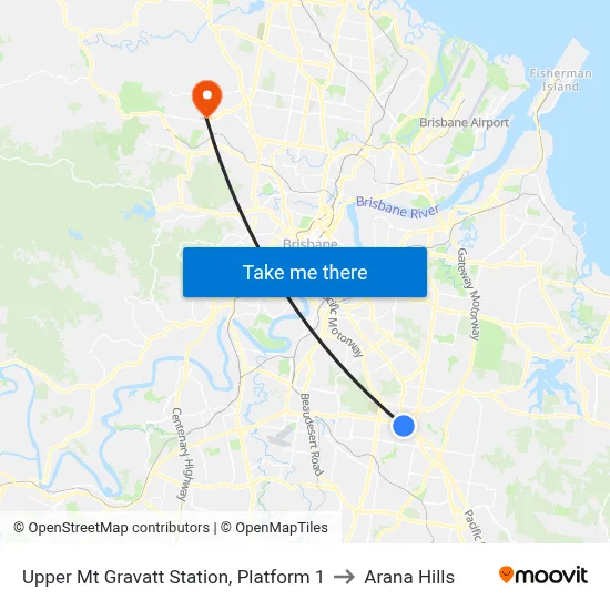 Upper Mt Gravatt Station, Platform 1 to Arana Hills map