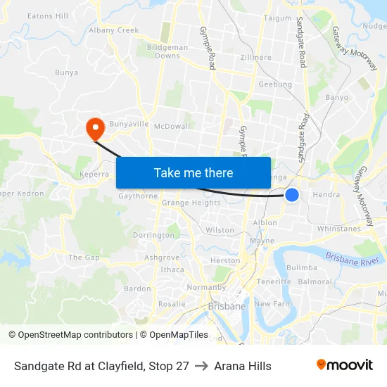Sandgate Rd at Clayfield, Stop 27 to Arana Hills map