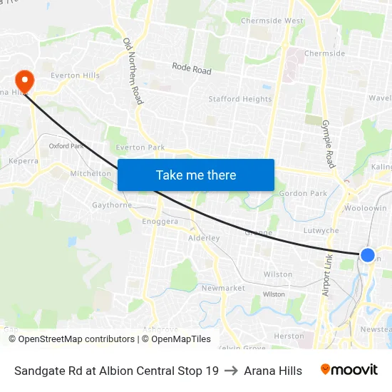 Sandgate Rd at Albion Central Stop 19 to Arana Hills map
