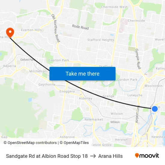 Sandgate Rd at Albion Road Stop 18 to Arana Hills map