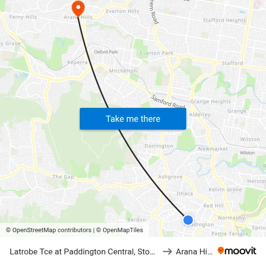 Latrobe Tce at Paddington Central, Stop 10 to Arana Hills map