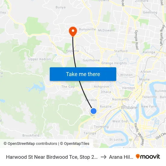Harwood St Near Birdwood Tce, Stop 28a to Arana Hills map