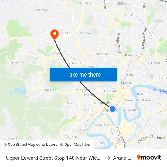 Upper Edward Street Stop 140 Near Wickham Tce to Arana Hills map