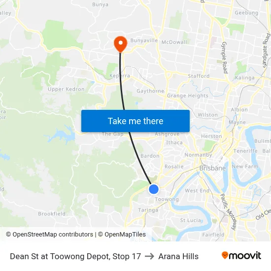 Dean St at Toowong Depot, Stop 17 to Arana Hills map