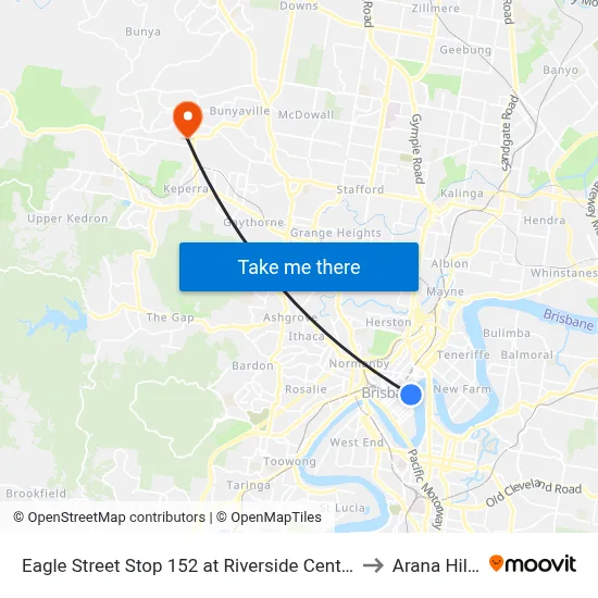 Eagle Street Stop 152 at Riverside Centre to Arana Hills map