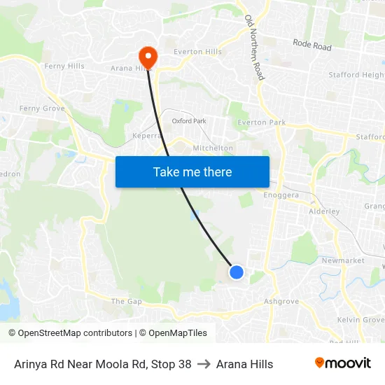 Arinya Rd Near Moola Rd, Stop 38 to Arana Hills map