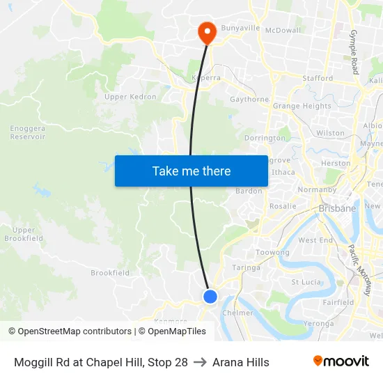 Moggill Rd at Chapel Hill, Stop 28 to Arana Hills map