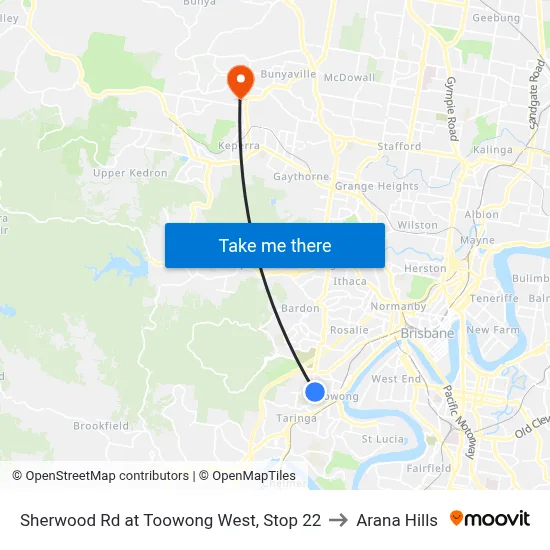 Sherwood Rd at Toowong West, Stop 22 to Arana Hills map