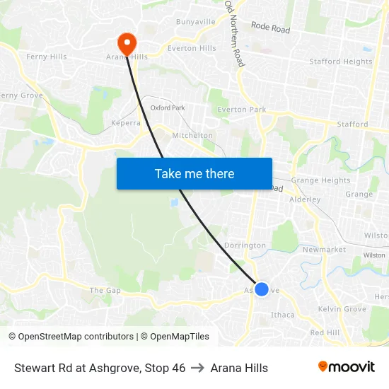 Stewart Rd at Ashgrove, Stop 46 to Arana Hills map