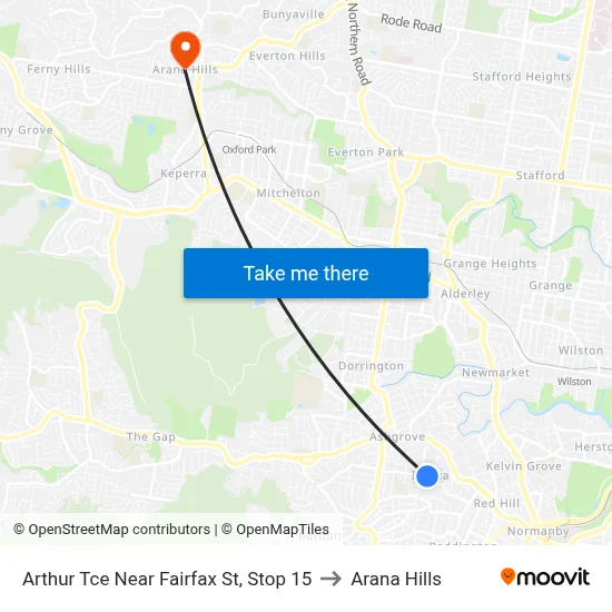 Arthur Tce Near Fairfax St, Stop 15 to Arana Hills map