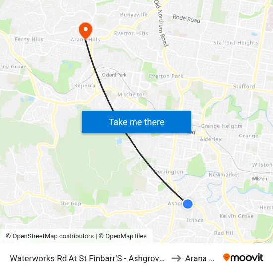 Waterworks Rd At St Finbarr'S - Ashgrove, Stop 16 to Arana Hills map