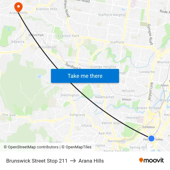 Brunswick Street Stop 211 to Arana Hills map