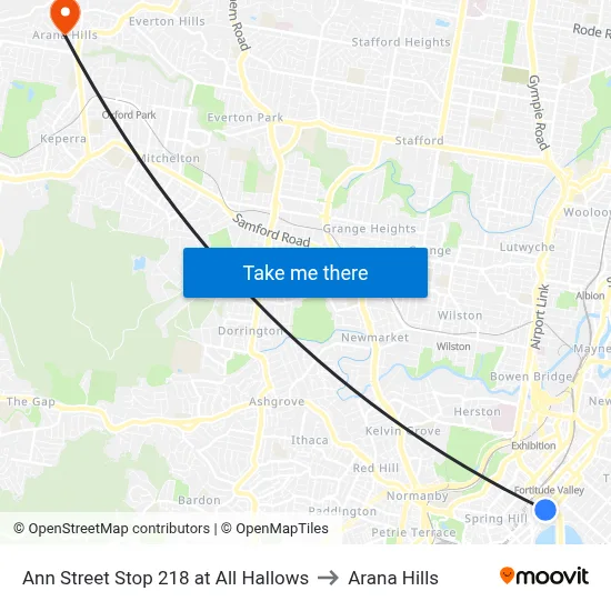 Ann Street Stop 218 at All Hallows to Arana Hills map