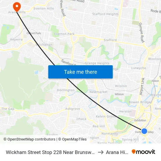 Wickham Street Stop 228 Near Brunswick to Arana Hills map