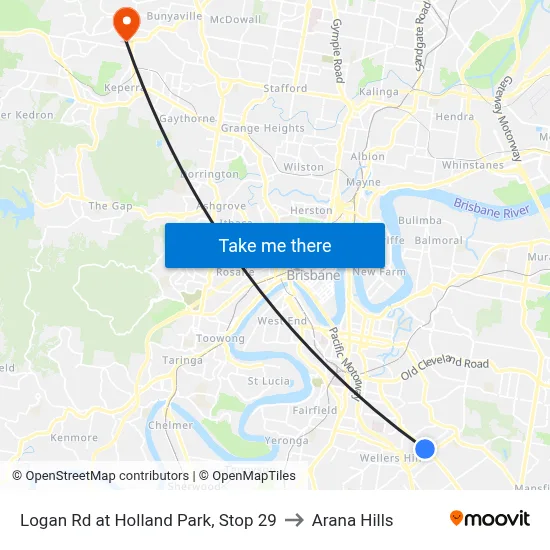 Logan Rd at Holland Park, Stop 29 to Arana Hills map