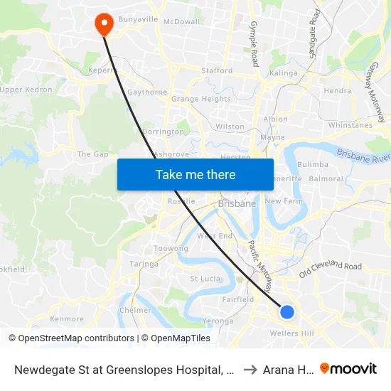 Newdegate St at Greenslopes Hospital, Stop 23 to Arana Hills map