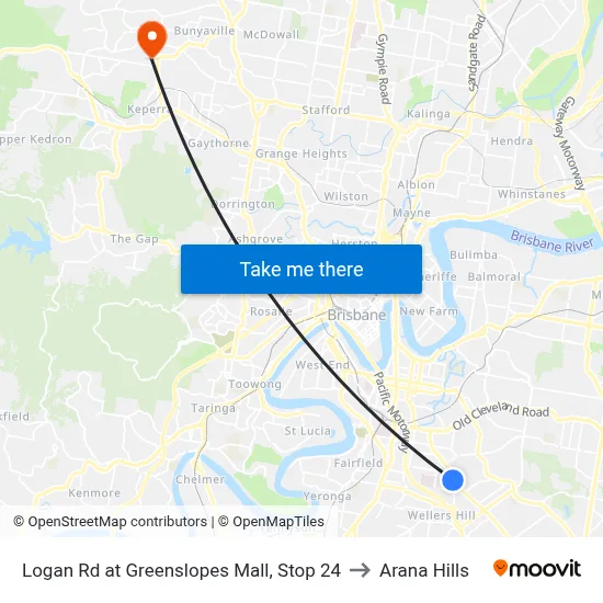 Logan Rd at Greenslopes Mall, Stop 24 to Arana Hills map