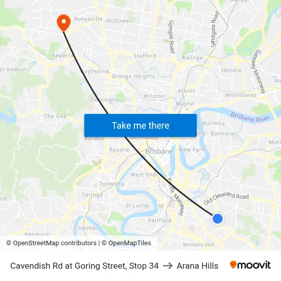 Cavendish Rd at Goring Street, Stop 34 to Arana Hills map