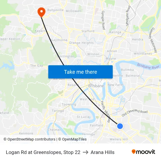 Logan Rd at Greenslopes, Stop 22 to Arana Hills map