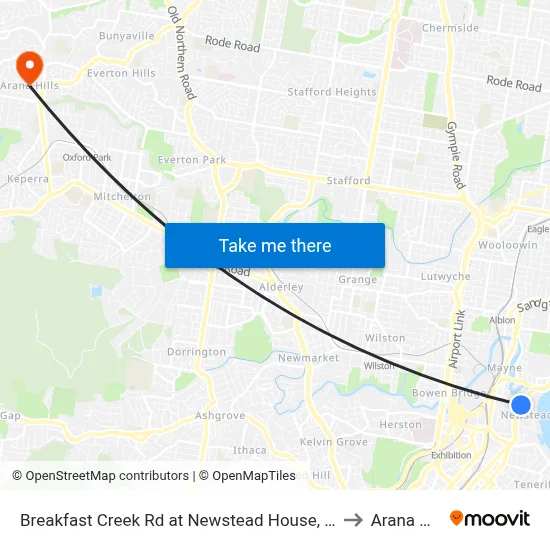 Breakfast Creek Rd at Newstead House, Stop 12 to Arana Hills map