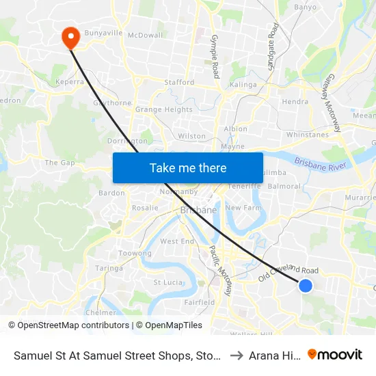 Samuel St At Samuel Street Shops, Stop 41 to Arana Hills map