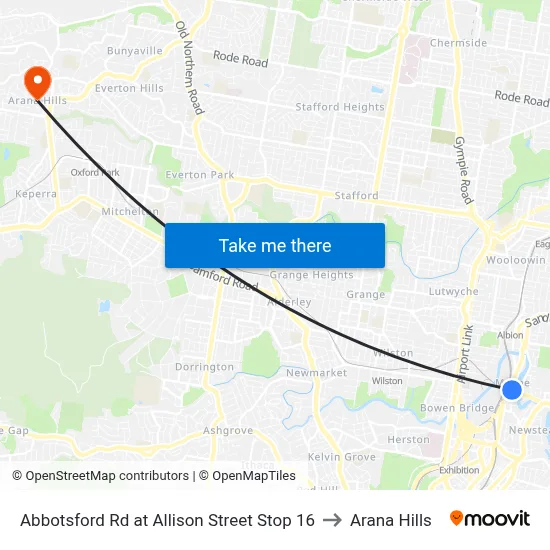 Abbotsford Rd at Allison Street Stop 16 to Arana Hills map