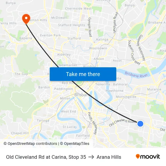 Old Cleveland Rd at Carina, Stop 35 to Arana Hills map