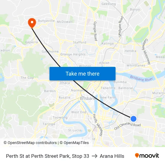 Perth St at Perth Street Park, Stop 33 to Arana Hills map