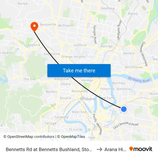 Bennetts Rd at Bennetts Bushland, Stop 29 to Arana Hills map