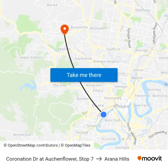 Coronation Dr at Auchenflower, Stop 7 to Arana Hills map