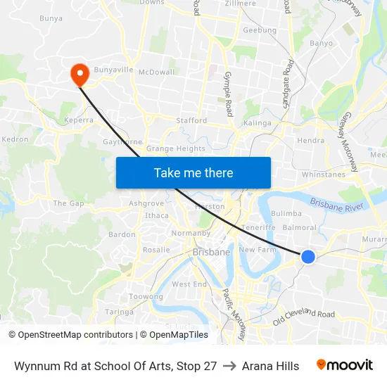 Wynnum Rd at School Of Arts, Stop 27 to Arana Hills map