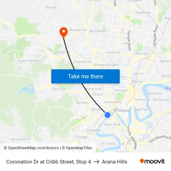 Coronation Dr at Cribb Street, Stop 4 to Arana Hills map