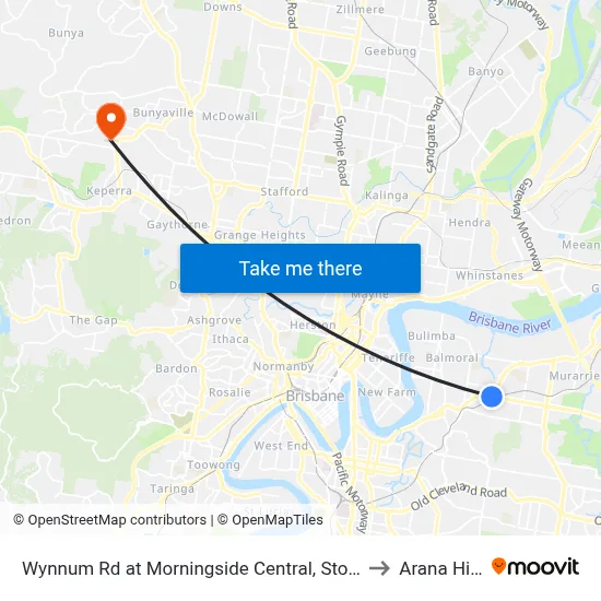 Wynnum Rd at Morningside Central, Stop 30 to Arana Hills map
