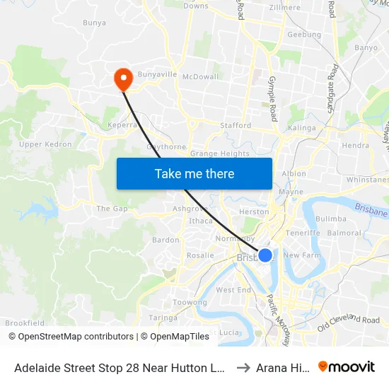 Adelaide Street Stop 28 Near Hutton Lane to Arana Hills map