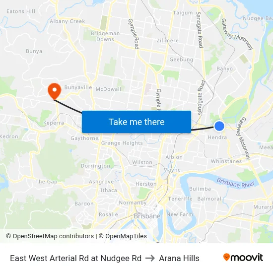 East West Arterial Rd at Nudgee Rd to Arana Hills map