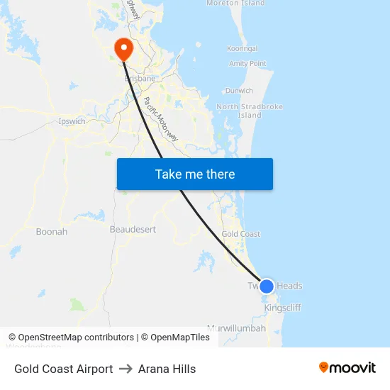 Gold Coast Airport to Arana Hills map