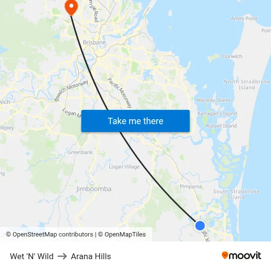 Wet 'N' Wild to Arana Hills map